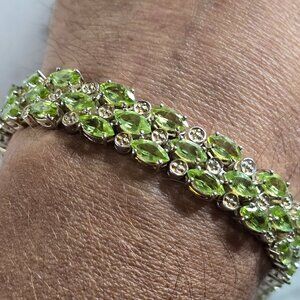 Womens Vintage Estate Sterling Silver Peridot Bracelet 37.8g E7128